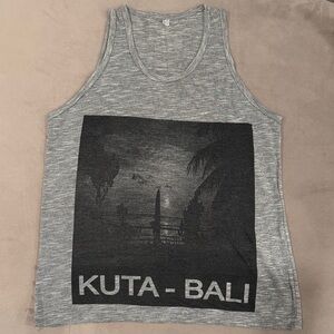 Bali Heather Gray Tank Top with Black Print